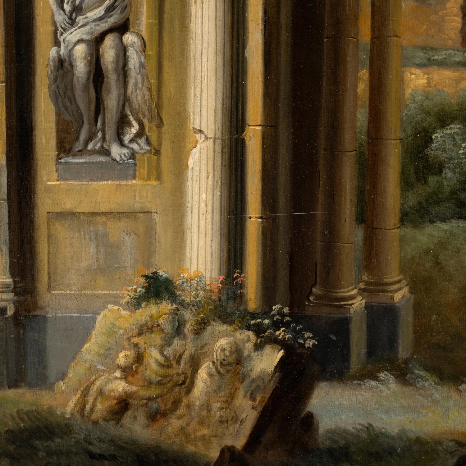 Veduta di Roma con rovine classiche e personaggi - dettaglio 1